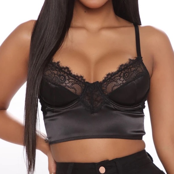 Intimate black “leather” lace crop top - Picture 2 of 6